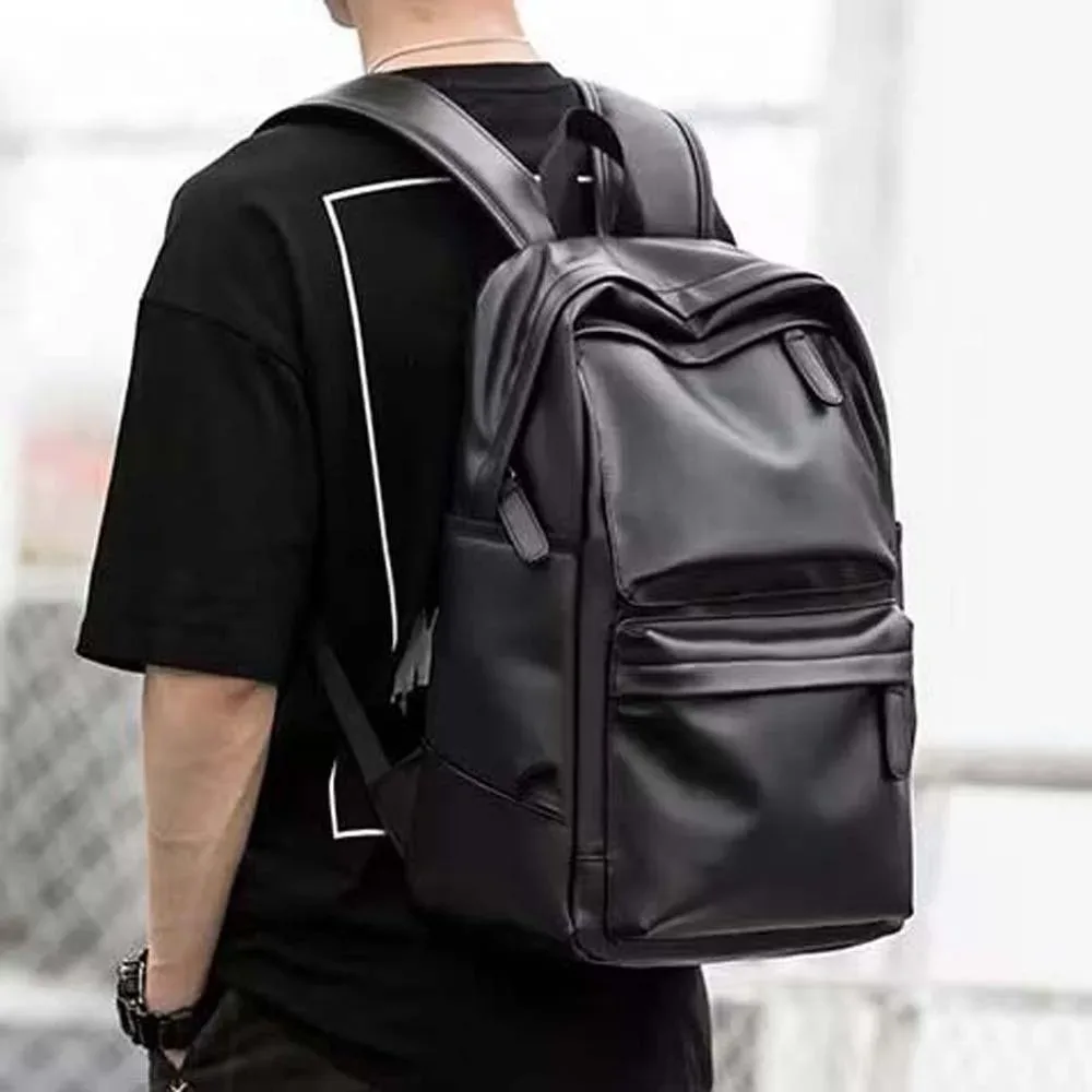 sac à dos en cuir pvc pour homme, bretelles rembourrées, poche zippée cachée, compartiment pour ordinateur portable, double fente latérale