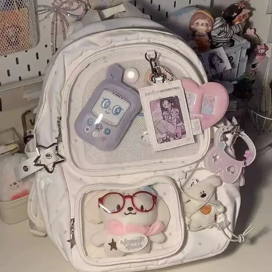 sacs d'école noirs pour femmes, sac à dos japonais kawaii ita, design de grande capacité, sacs à dos transparents, sac y2k, nouvelle tendance 2025