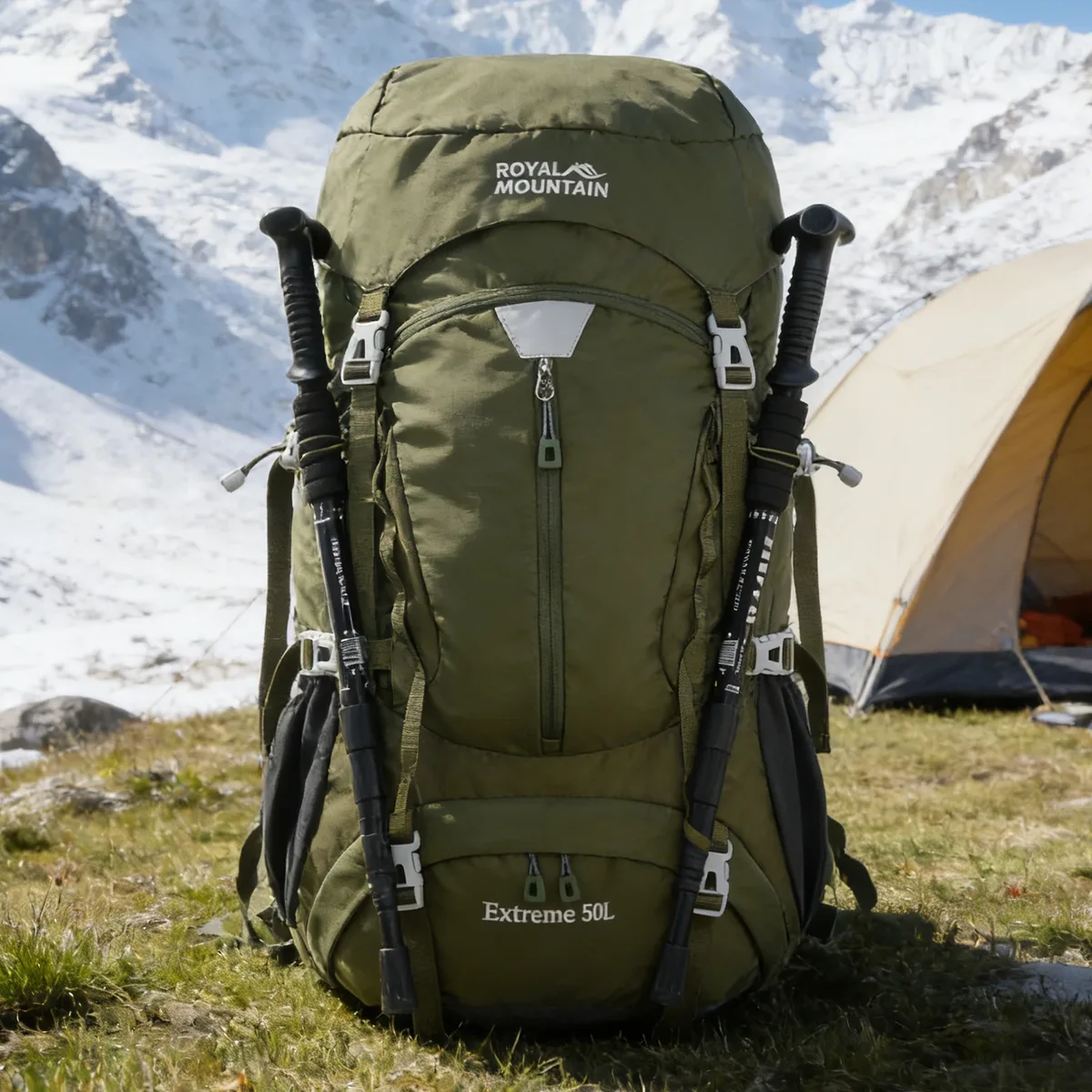 sac à dos d'escalade extérieur 50l, grande capacité, pour camping et voyage, multifonctionnel, en tissu résistant à l'eau avec housse de pluie