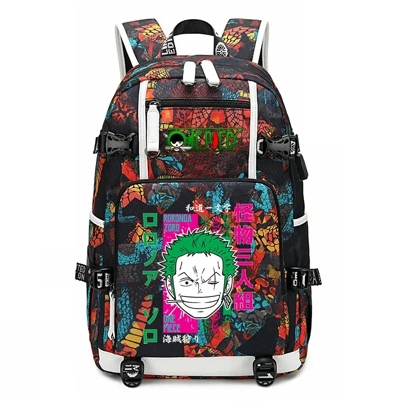 sac à dos d'école imprimé one piece zoro, sac à livres de grande capacité pour étudiants, pour enfants et adolescents