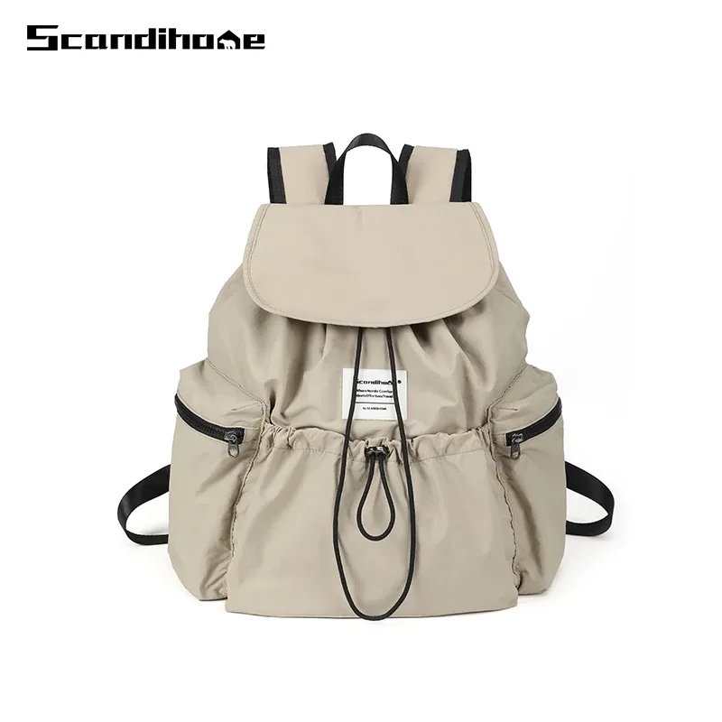 grand sac à dos imperméable en nylon avec cordon de serrage pour hommes et femmes, compartiment pour ordinateur portable, sac à dos d'école, sac de voyage décontracté