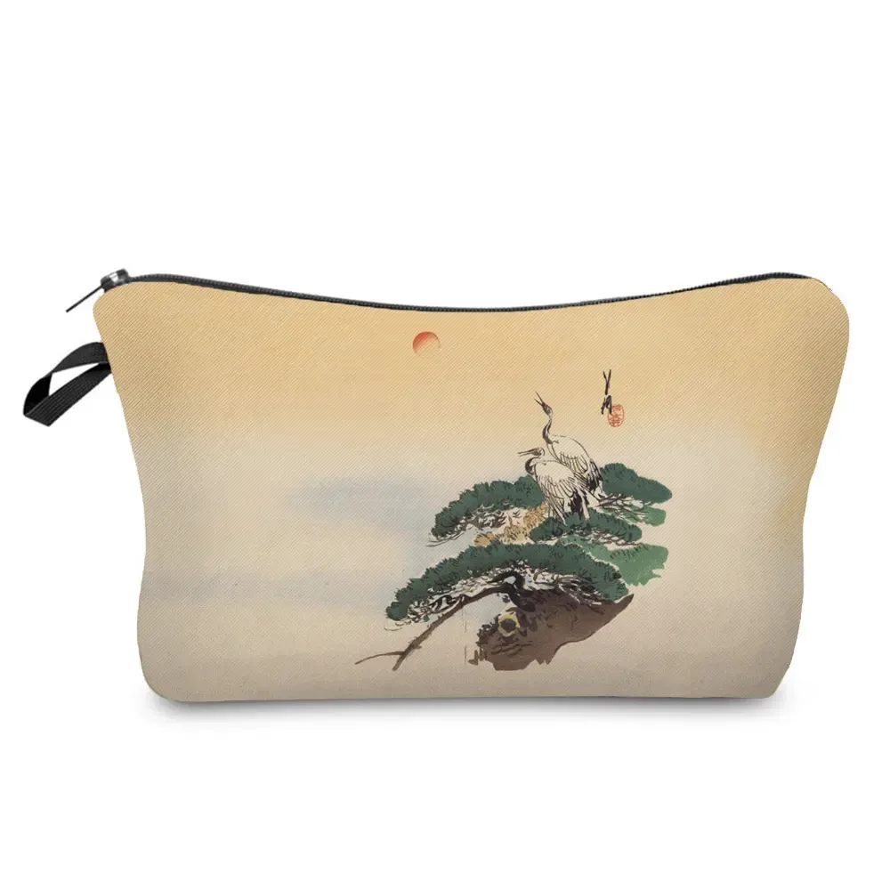 ukiyoe – mini trousse de maquillage pour femmes, design japonais, grue de styliste, trousse de toilette de voyage de plage, trousse à cosmétiques écologique réutilisable