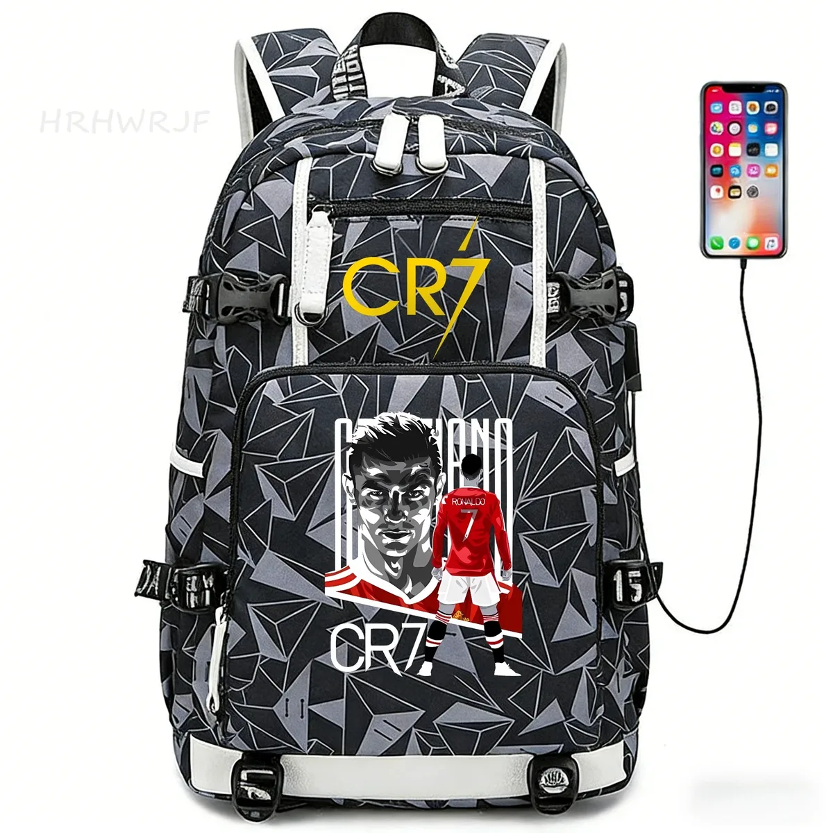 sac à dos usb cr7 pour superstars du football, sac de voyage pour ordinateur portable, sacs d'école noirs pour hommes, sacs d'école pour étudiants, mochilas, cadeau