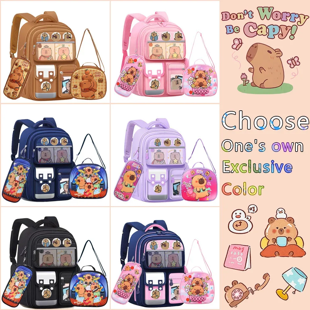 Sacs d'école pour enfants Capybara, pour garçons et filles, soulagent la charge, protègent la colonne vertébrale, sangles larges, sac à dos scolaire, sac à livres