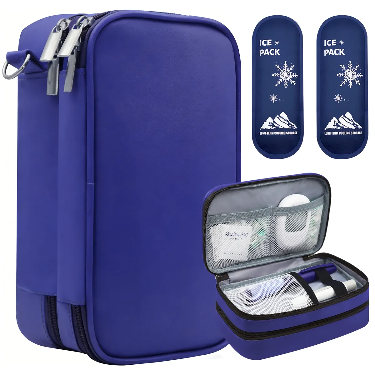 étui de voyage bleu roi pour fournitures diabétiques pour hommes, pochette de rangement médical simple ou double couche pour stylos à insuline, sac uniquement