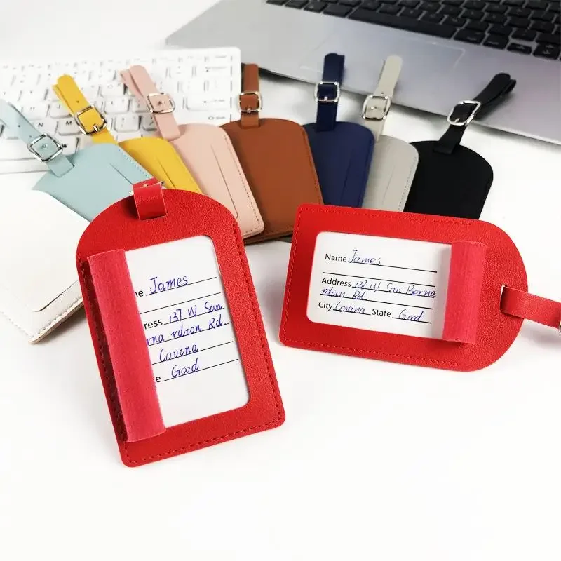 Étiquette d'identification de valise en cuir PU, étiquette de bagage pour embarquement, porte-nom et adresse, accessoire de voyage pour femmes et hommes.