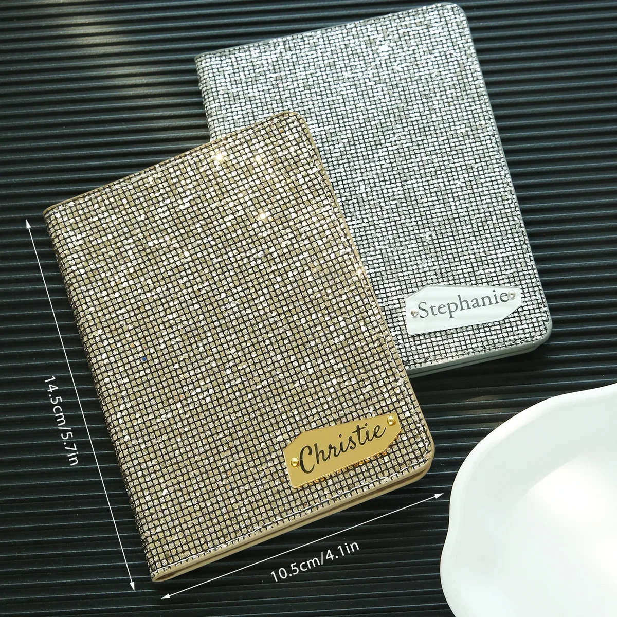 porte-passeport personnalisé avec nom et paillettes disco, porte-passeport unique avec étiquette nominative miroir brillante, cadeau de voyage