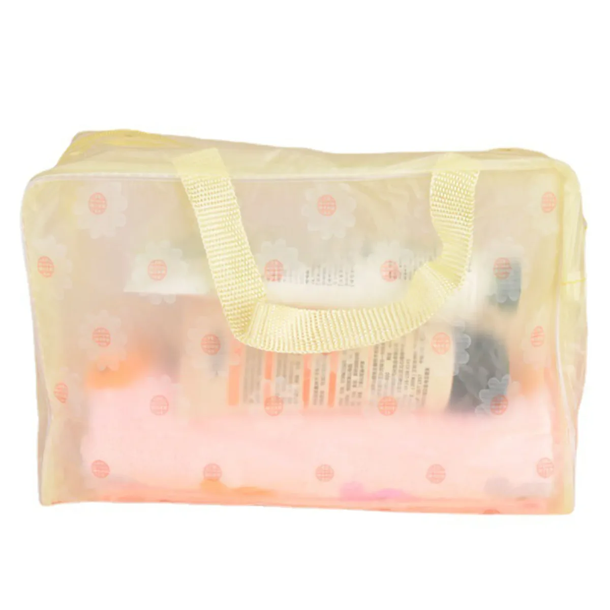 sac à cosmétiques transparent à fleurs imperméable, organisateur de toilette de voyage, pochette de rangement de maquillage en pvc avec poignée pour femmes 20x9x16cm