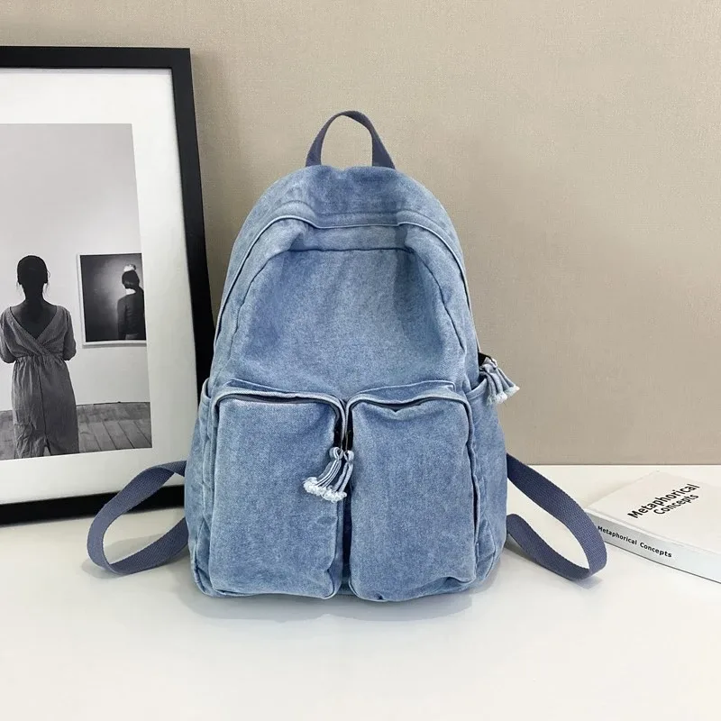 denim fermeture éclair décontracté mode sacs à dos solide grande capacité 2025 haute qualité sacs pour femmes polyvalent haute qualité sacs à dos