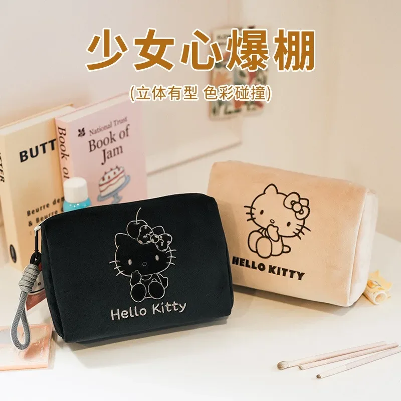 véritable trousse de maquillage hello kitty légère et douce, mignonne, de dessin animé, grande capacité, sac de rangement 3d de qualité supérieure