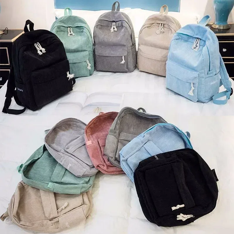 sac à dos en velours côtelé doux pour femme, cartable de grande capacité pour voyage, école, adolescentes
