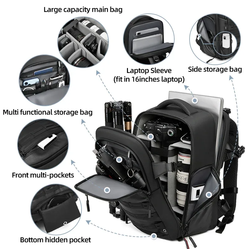 sac à dos professionnel pour appareil photo reflex numérique pour hommes, avec support pour trépied, détachable en sac à dos pour drone, sac à dos de randonnée pour ordinateur portable de 16 pouces