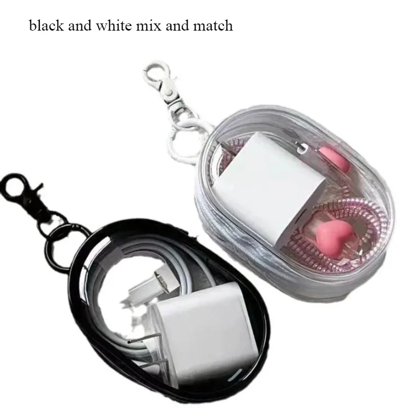 sac de rangement portable mini transparent avec fermeture éclair - organisateur peu encombrant pour écouteurs et chargeurs, polyvalent avec boucle porte-clés pratique