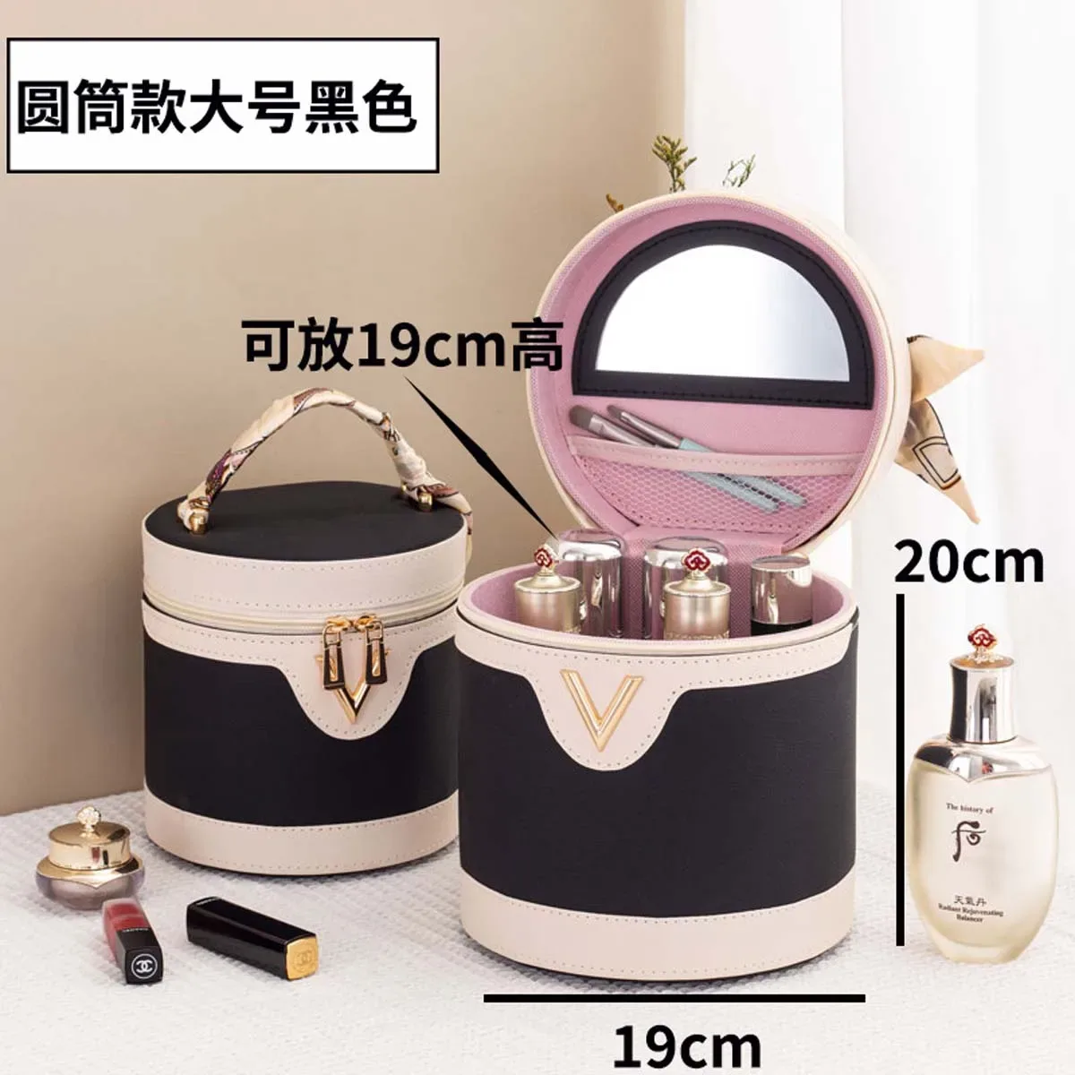 sac seau à motif litchi, trousse de maquillage grande capacité avec poignée, sac de maquillage multifonctionnel, imperméable, portable, vente en gros