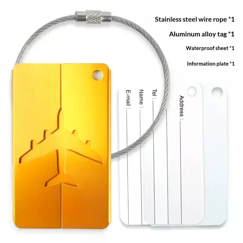 étiquette de bagage en alliage d'aluminium pour avion, anti-perte, avec porte-carte d'identité, couleur unie, accessoires de voyage