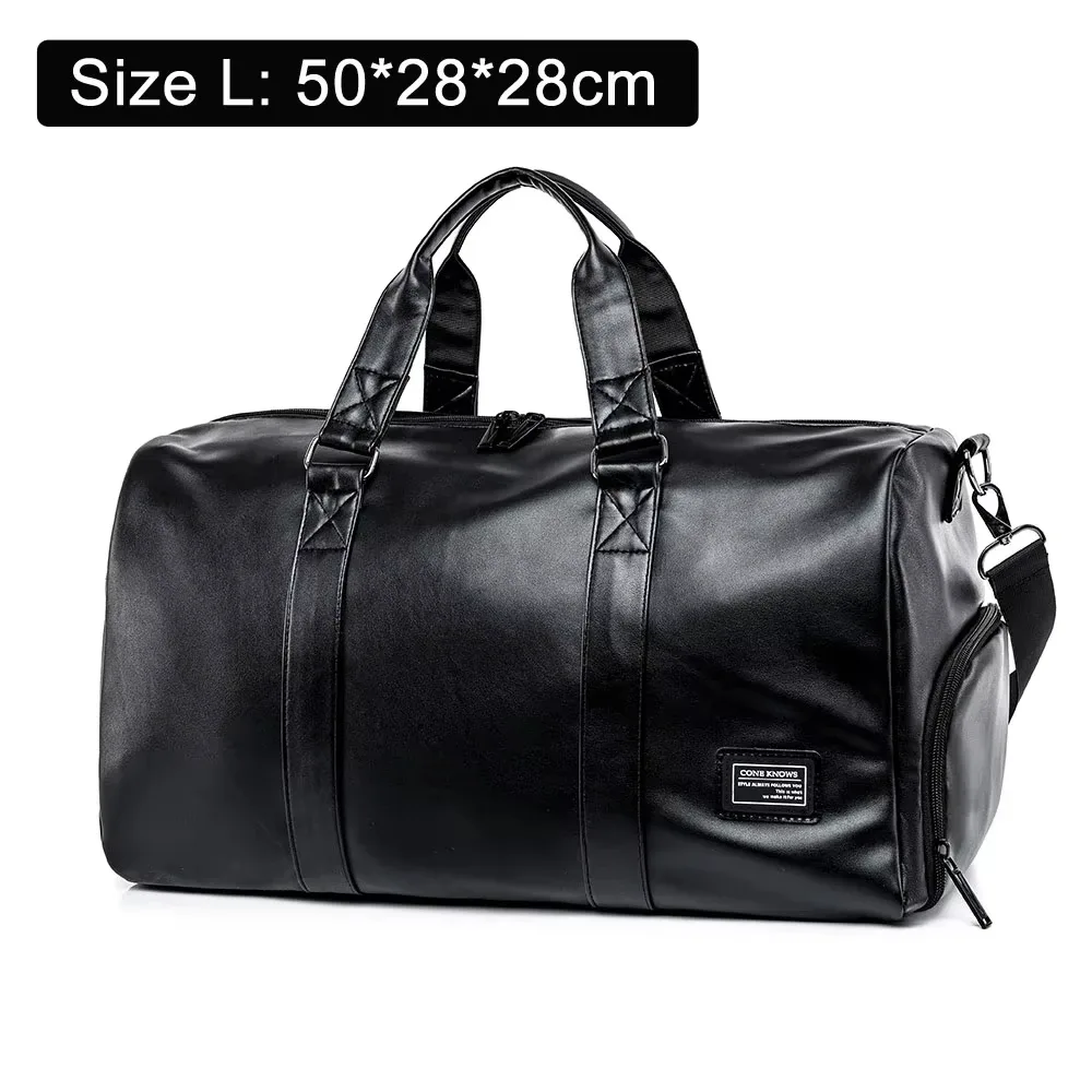 grand sac de voyage fourre-tout pour hommes et femmes, bagage à bandoulière pour extérieur, sac de week-end pour courtes distances, pochette de transport, sac sec/humide en pu