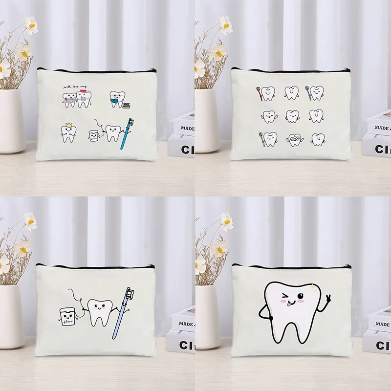 sac de dessin animé de dents pour femmes, pocommuniste de maquillage cosmétiques kawaii, trousse à crayons pour enfants, sacs de toilette en toile de voyage, poudres de golf, 2023