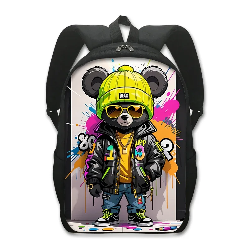 sac à dos kawaii graffiti bear pour hommes et femmes, sac à dos décontracté pour étudiants, sacs d'école pour adolescents, sac à dos de voyage hip hop, cartable