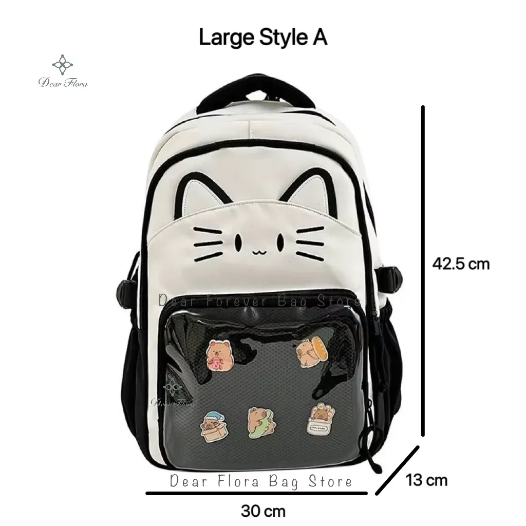 sacs à dos y2k mignons motif chat, grande capacité, sac à dos décontracté pour fille, sac à dos transparent diy, cartable de voyage tendance à motif dessin animé