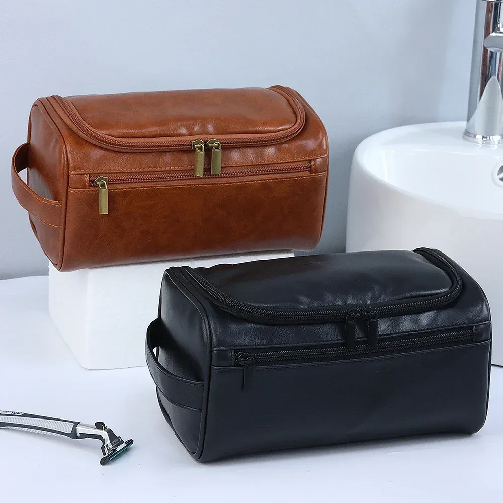 trousse de toilette homme en pu vintage de luxe, nécessaire de voyage, étui cosmétique professionnel, organisateur suspendu pour hommes, sacs de lavage