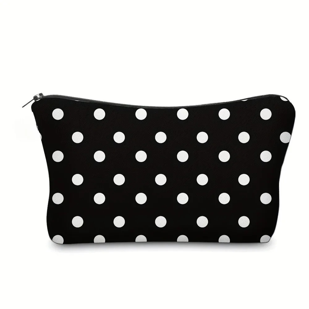 trousse de maquillage chic en polyester à pois, jolie pochette à cosmétiques à la mode avec fermeture éclair, organisateur de voyage portable, trousse de toilette cadeau