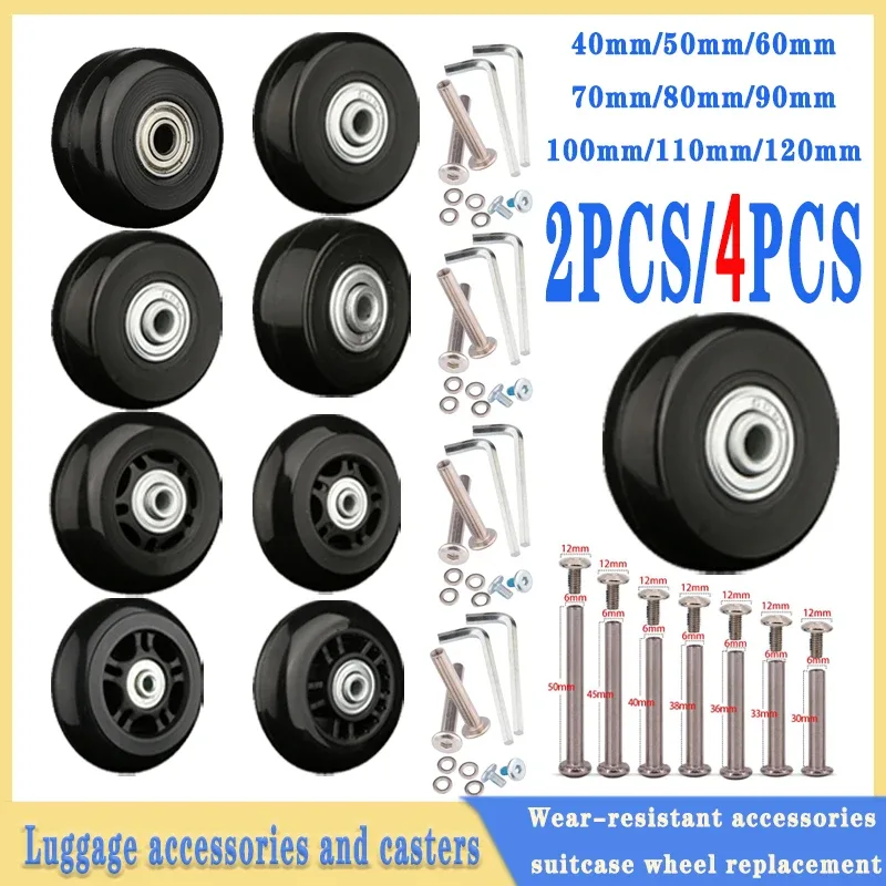 Roues de remplacement à vis pour valise de voyage, Kit de réparation d'essieu de roue 40/45/50/60/70/80/90/100/110/120mm, roulettes silencieuses
