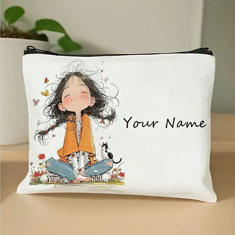 sacs de maquillage floraux vintage uniques et chics personnalisés avec nom pour filles, pochette cosmétique, trousse de toilette, trousse à crayons, sac de rangement de voyage