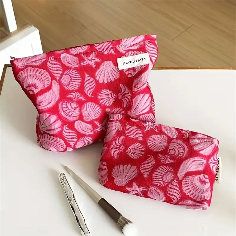 petite trousse de maquillage vintage à motifs pour femme, trousse compacte pour rouge à lèvres, poches intérieures multi-tailles, sac de rangement portable, trousse de toilette de voyage, sac à main, organisateur multifonctionnel pour soins de la peau