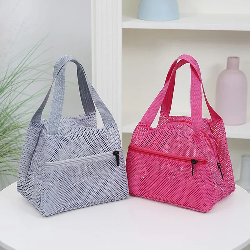 sac de voyage en maille de couleur unie, trousse de toilette portable de grande capacité pour le sport, la natation, le rangement des cosmétiques, organisateur léger, 1 pièce