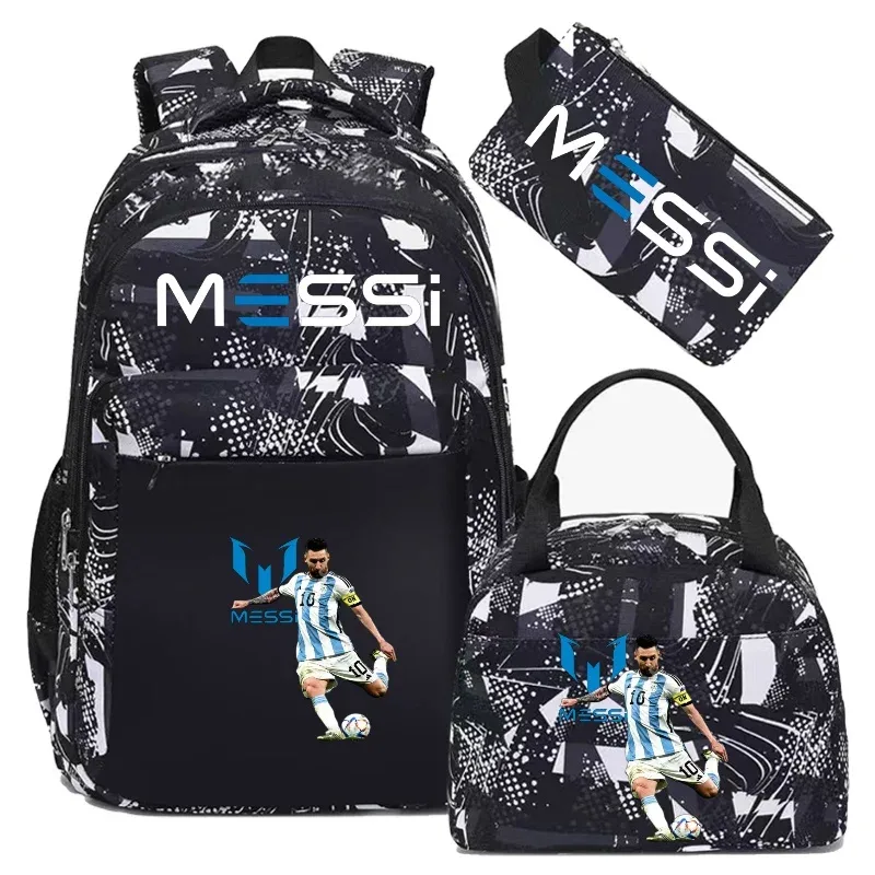 sac à dos de football messi, camouflage, pour étudiants, sac d'école pour ordinateur portable, sac à dos de grande capacité, pour femmes et hommes, loisirs, voyage, mochila 3 pièces