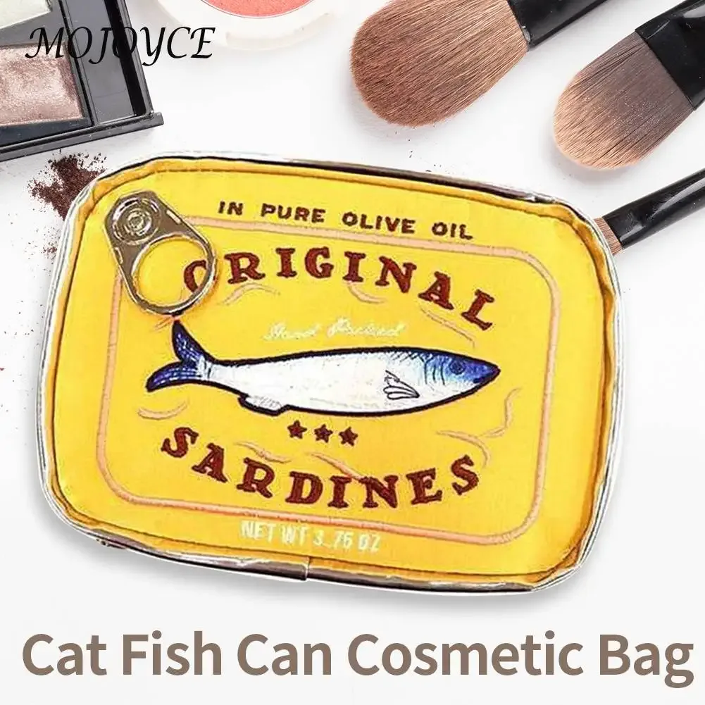 trousse de toilette mignonne portable pour femme, sardines en conserve, sac cosmétique de voyage, multifonction, mode créative, fermeture éclair, week-end, vacances