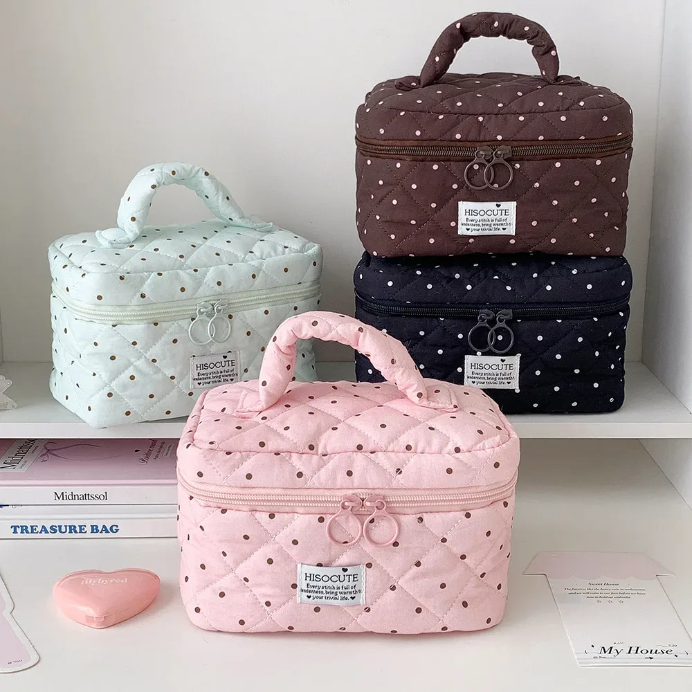sac de maquillage à pois carrés style y2k, sac de voyage portable grande capacité pour filles, cadeaux d'anniversaire pour femmes