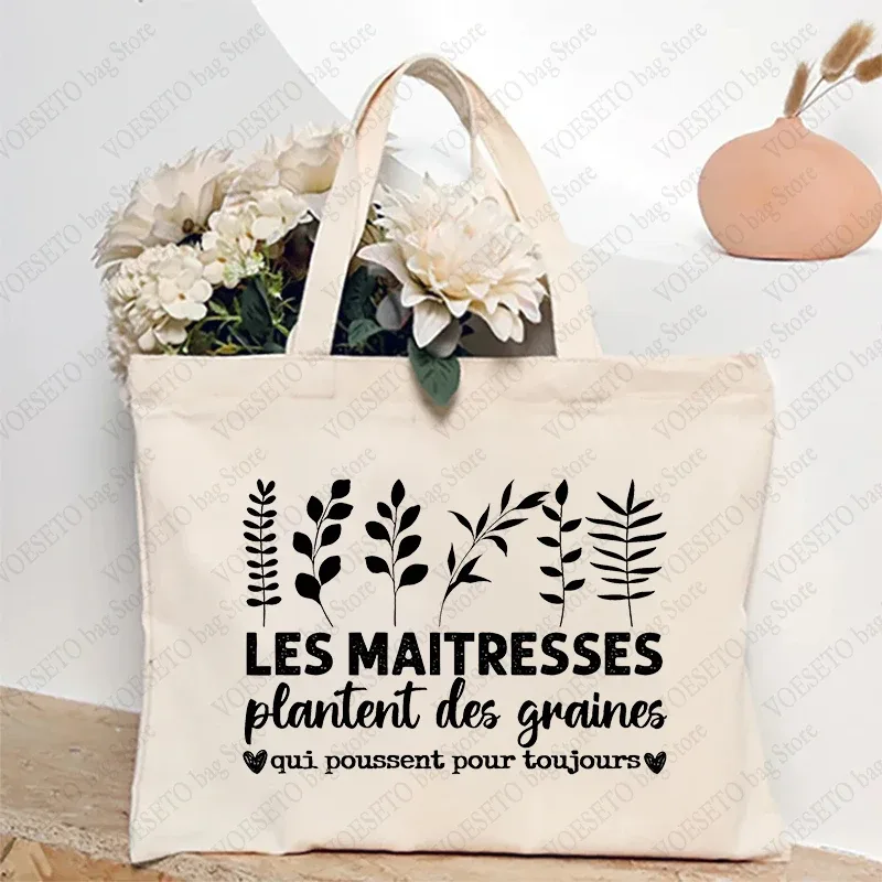 sac fourre-tout à thème enseignant, sac à bandoulière d'école inspiré avec motif de style français, sac à main à motif éducatif cadeau maitresse d'école