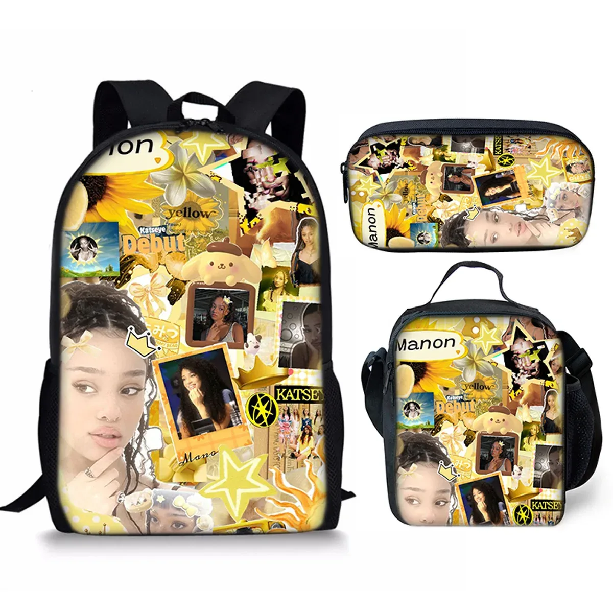sac à dos d'école kpop katseye 3d imprimé, 3 pièces/ensemble, avec sac à déjeuner et trousse à crayons – nouveauté amusante et populaire de luxe