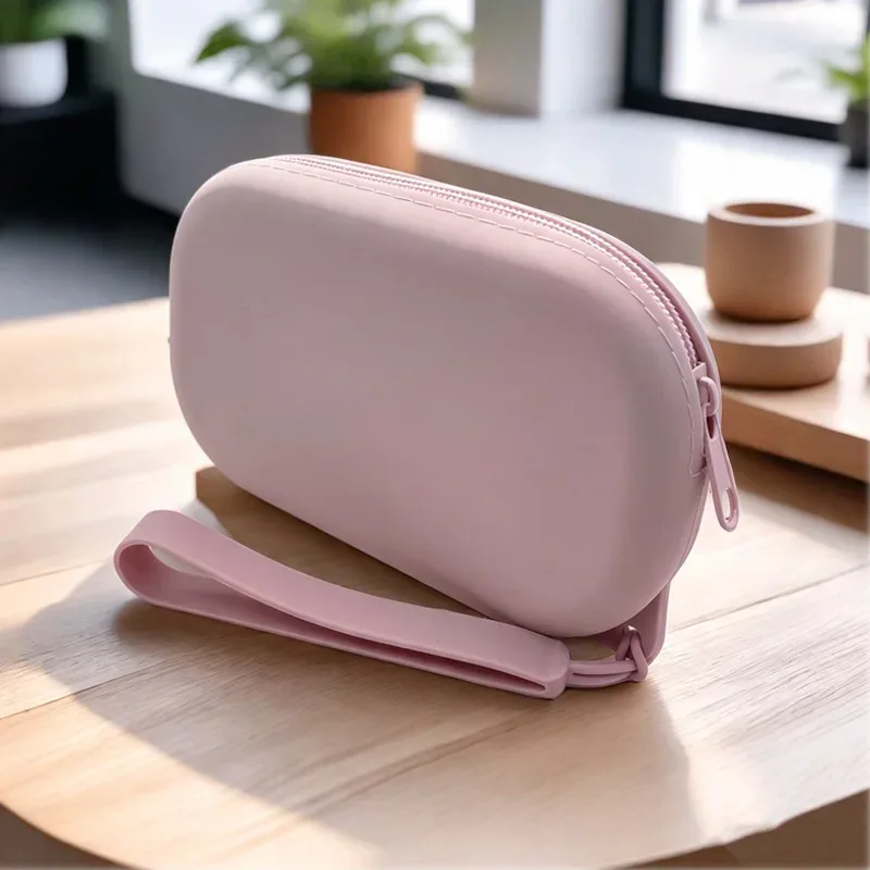 sac à cosmétiques ovale en silicone, pochette de rangement multifonctionnelle de grande capacité, sac de rangement étanche pour écouteurs, portefeuille porte-monnaie