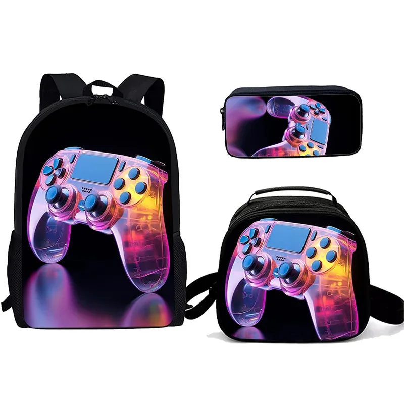 sac à dos tendance pour étudiants, imprimé 3d, 3 pièces/ensemble, avec sac à bandoulière, sac à déjeuner et trousse à crayons, pour ordinateur portable et console de jeux populaire