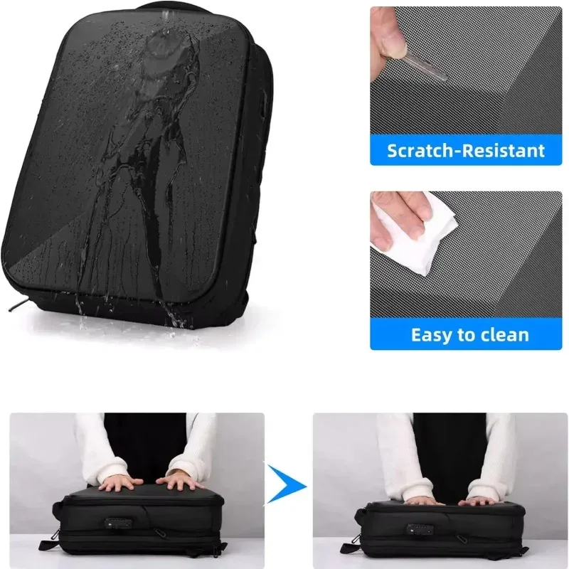 sac à dos pour ordinateur portable 15.6 pouces pour hommes, sac de voyage extensible, étanche, antivol, sac à dos d'affaires, chargeur usb, coque rigide abs