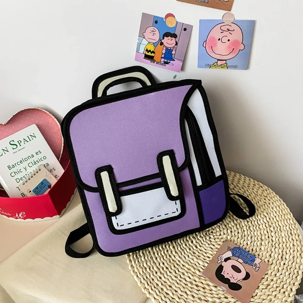 sac à dos d'étudiant tendance avec imprimé de bande dessinée 2d, grande capacité, sangle réglable, sac à dos léger pour garçons et filles