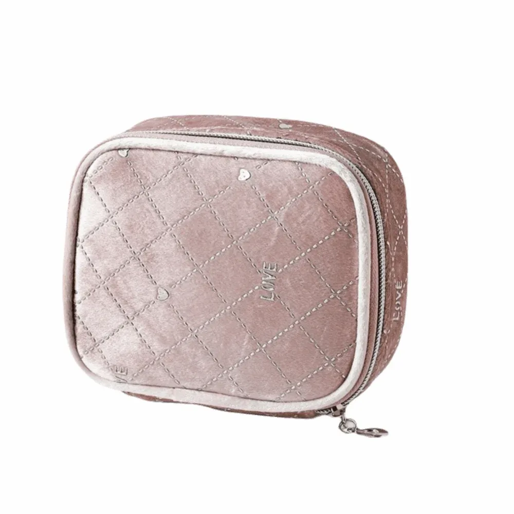 trousse de maquillage en velours mignonne, portable, avec fermeture éclair, sac cosmétique carré compact et simple, mini trousse de maquillage, organisateur de maquillage