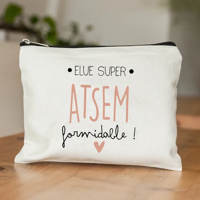 trousse de toilette au design d'appréciation atsem pour l'école française – pochette zippée en polyester durable avec trousse de maquillage inspirée de l'école française