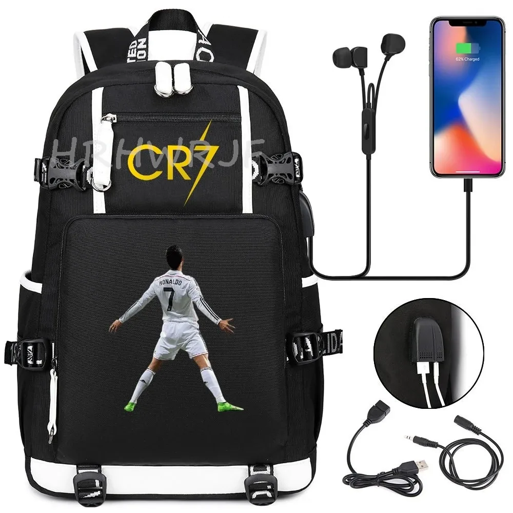 sac à dos usb cr7 pour superstars du football, sac de voyage pour ordinateur portable, sacs d'école noirs pour hommes, sacs d'école pour étudiants, mochilas, cadeau