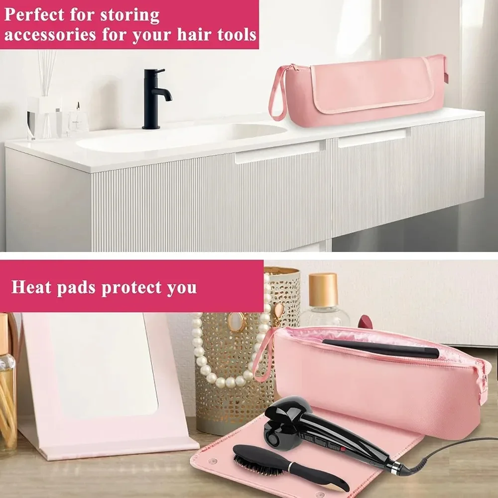 sac de voyage pour outils capillaires et tapis résistant à la chaleur, organisateur 2 en 1, étui de voyage pour fer à friser, lisseur, sèche-cheveux 