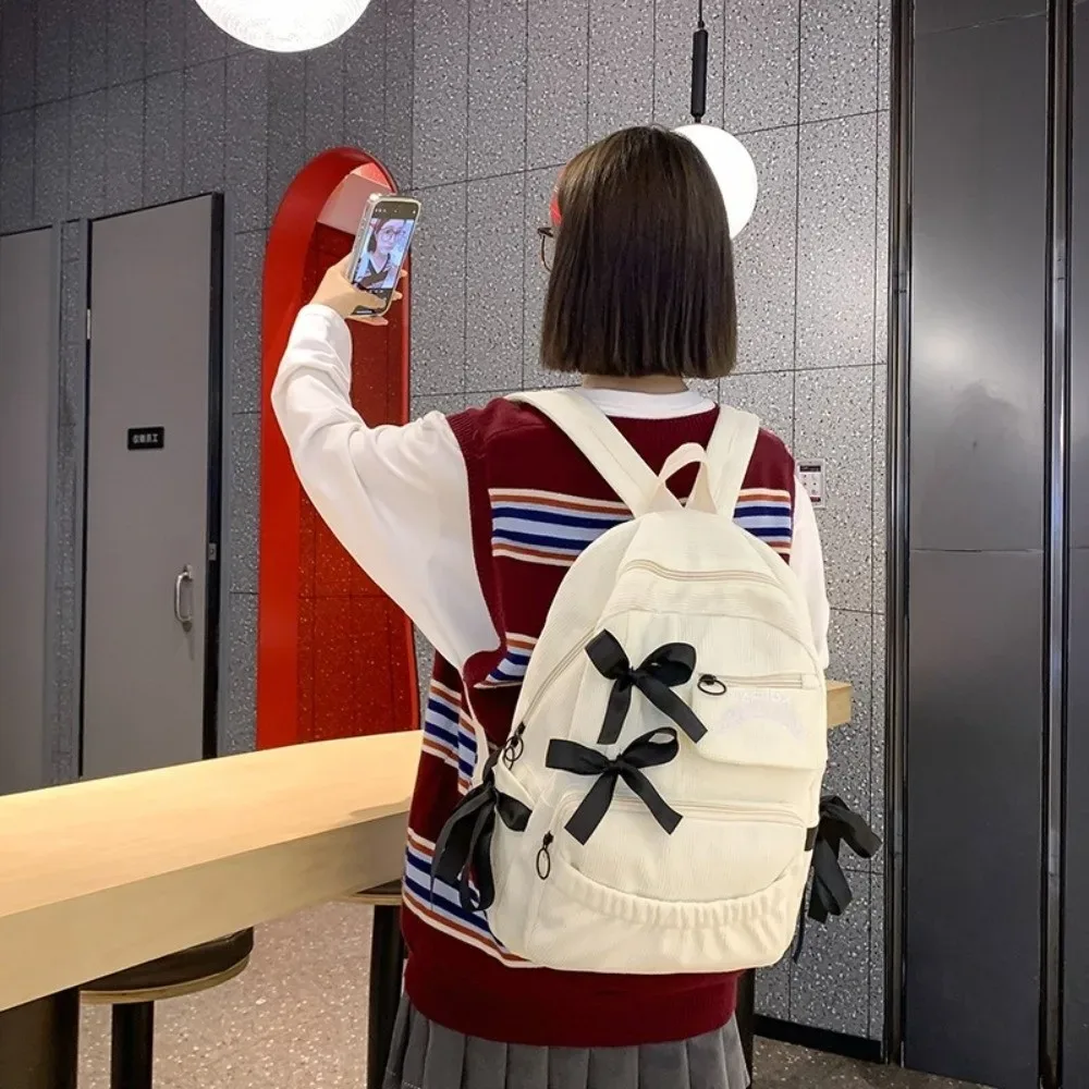 sac à dos d'étudiant à nœud papillon mignon, sac à dos d'école plissé de grande capacité, sac à dos à nœuds réglables