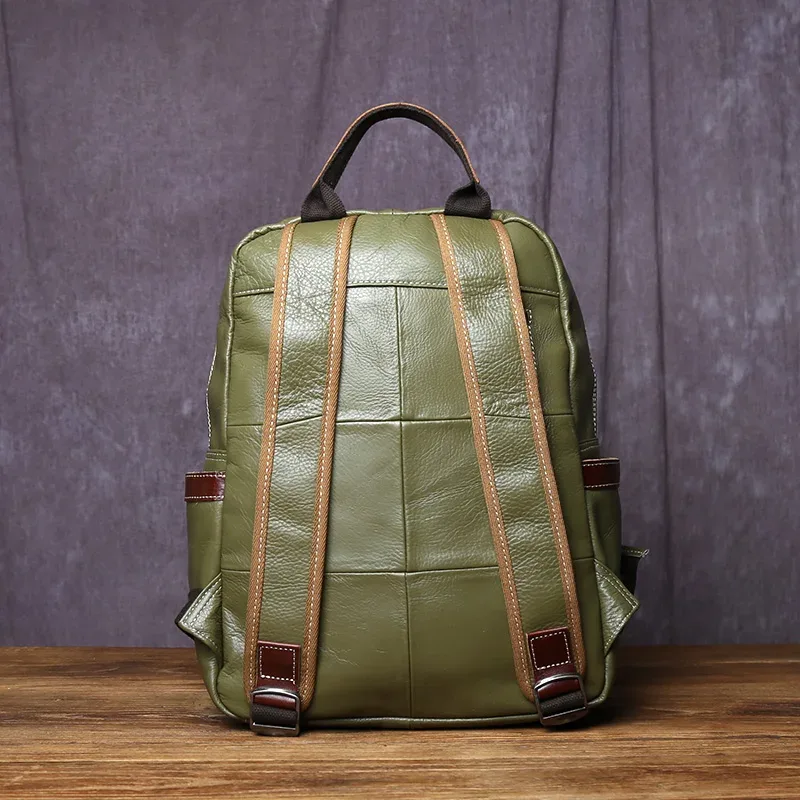 sac à dos en cuir véritable pour homme, style collège décontracté, housse de livre en cuir de vachette, simple et à la mode, sac pour ordinateur portable 15 pouces