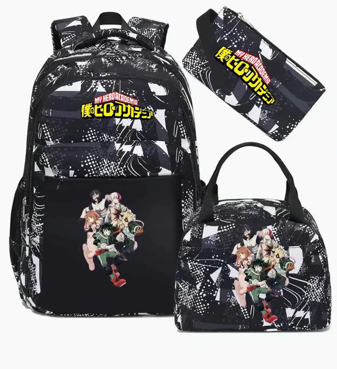 Ensemble de sac à dos scolaire My Hero Academia Anime pour filles, sac à dos léger et décontracté pour étudiantes avec sac à lunch et trousse à crayons