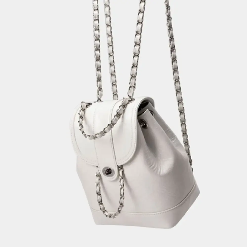 mini sac à bandoulière en cuir ciré à l'huile avec chaînes pour femmes, sac à dos noir, sac à dos étudiant, voyage, corée, automne, hiver, sr 600, po pack