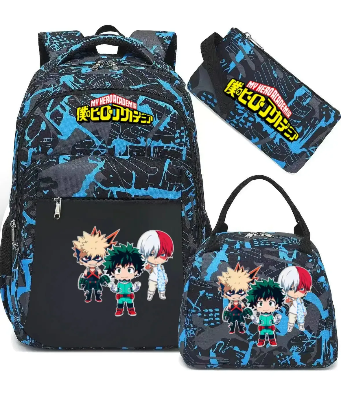 ensemble de sac à dos scolaire my hero academia anime pour filles, sac à dos léger et décontracté pour étudiantes avec sac à lunch et trousse à crayons