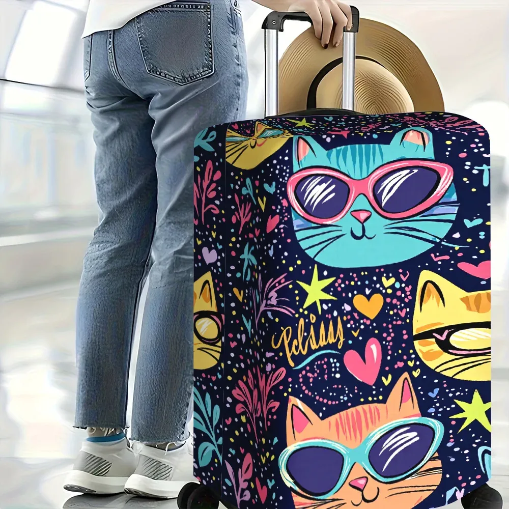 1 housse de bagage de style rétro sur le thème du chat, convient aux valises de 18 à 32 pouces, protège votre valise