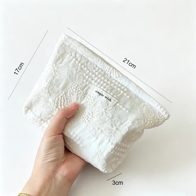 élégante trousse de maquillage blanche en dentelle avec fermeture éclair, pochette cosmétique multifonction pour rouge à lèvres, écouteurs, rangement de voyage