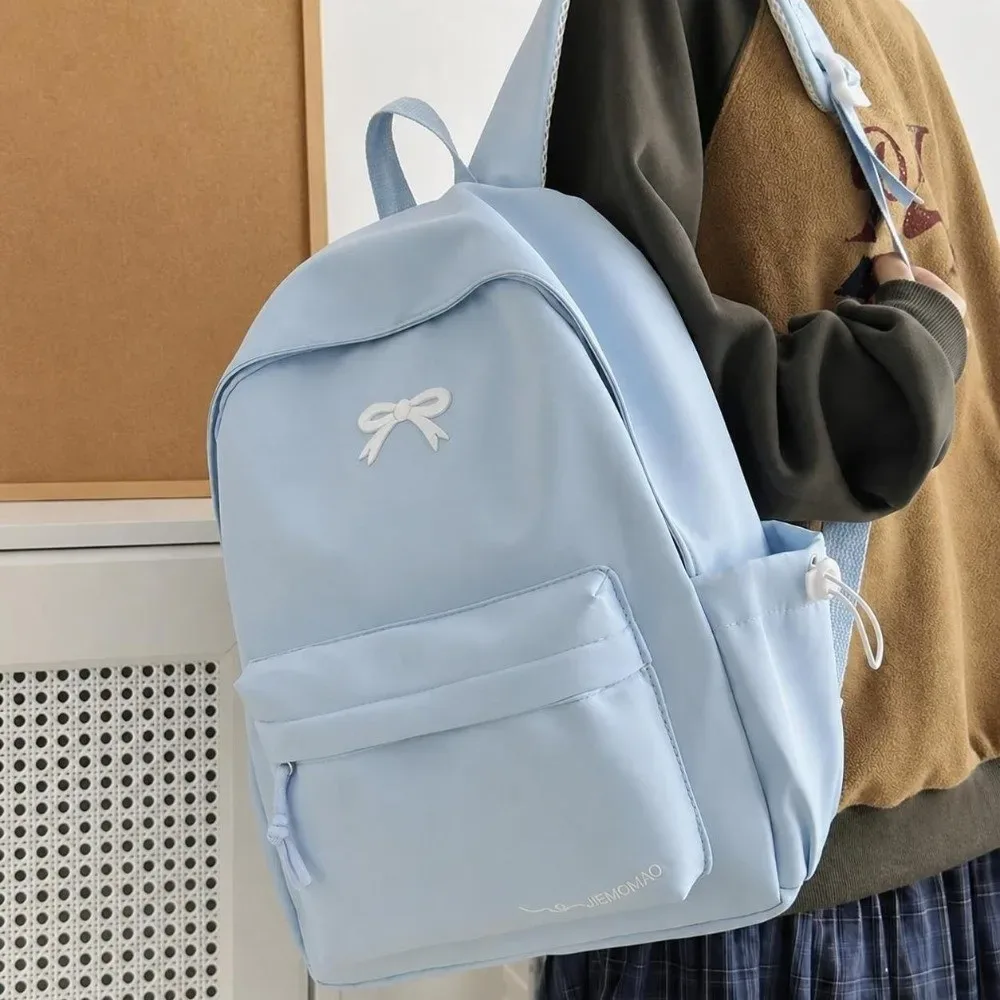 sac à dos décontracté tendance avec nœud brodé, grande capacité, polyvalent, sac d'école, sac à bandoulière simple pour étudiants